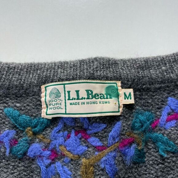 L.L Bean Vintage 80’s Floral Wool Sweater Medium - Picture 2 of 12